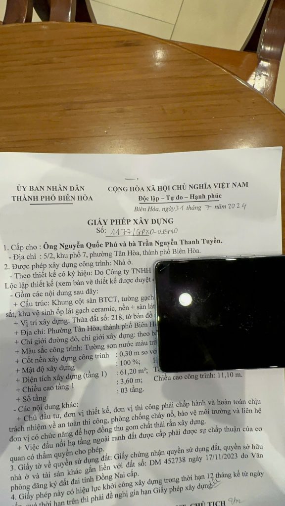 xin giấy phép xây dựng phường trảng dài biên hòa