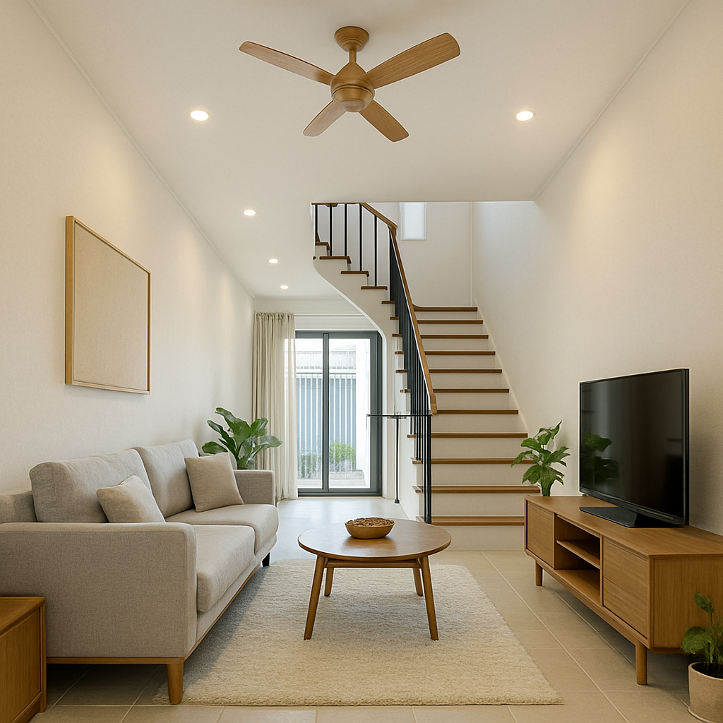Phòng khách trong nhà 2 tầng ngang 4.5m