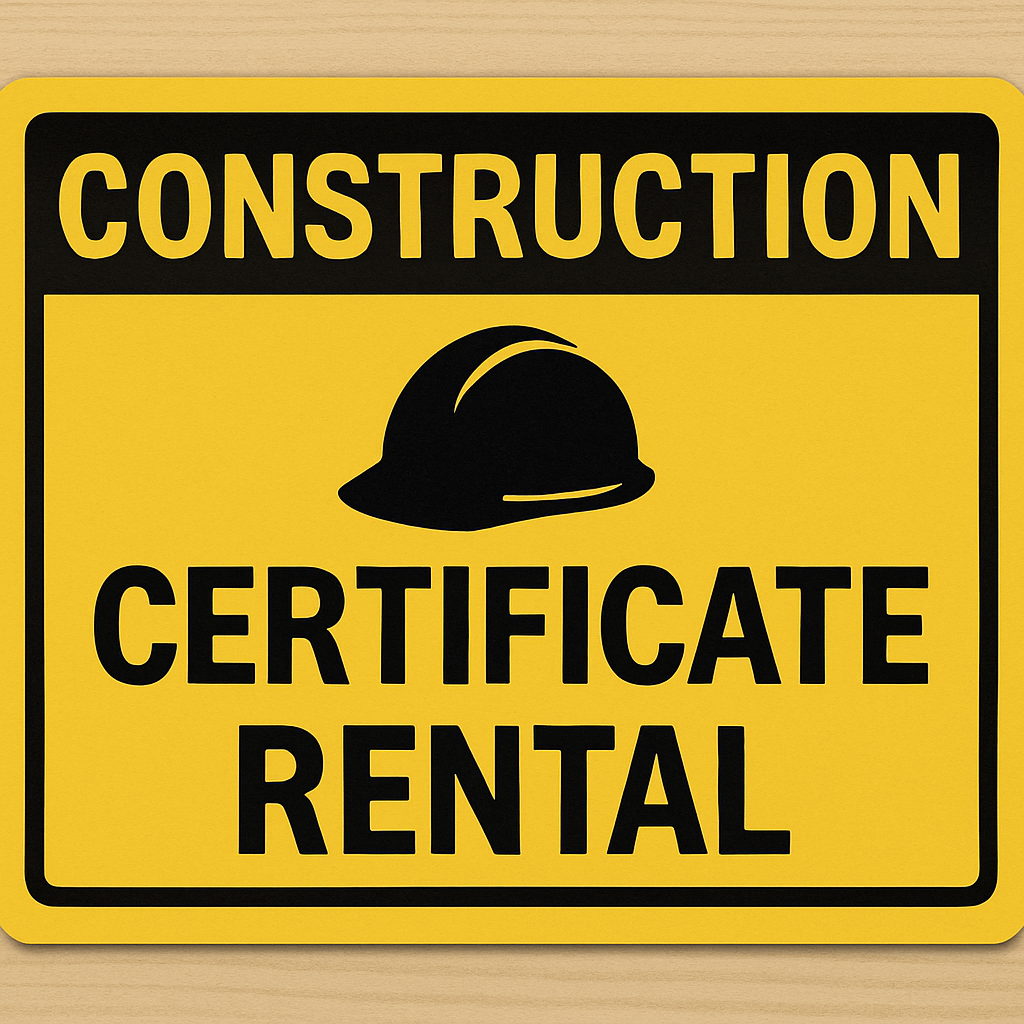 Construction certificate rental