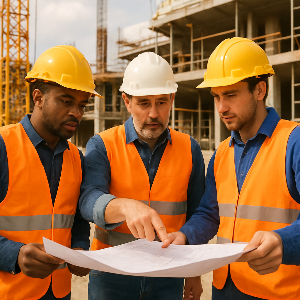 Construction workers discussing plans