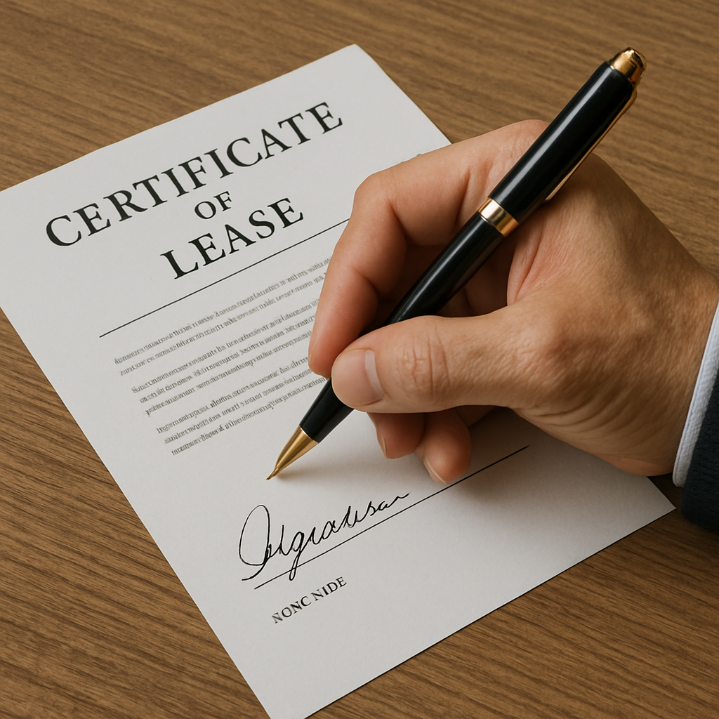 Bàn tay ký hợp đồng cho thuê chứng chỉ