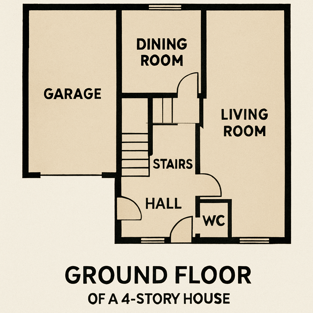 Ground floor layout of a 4-story house