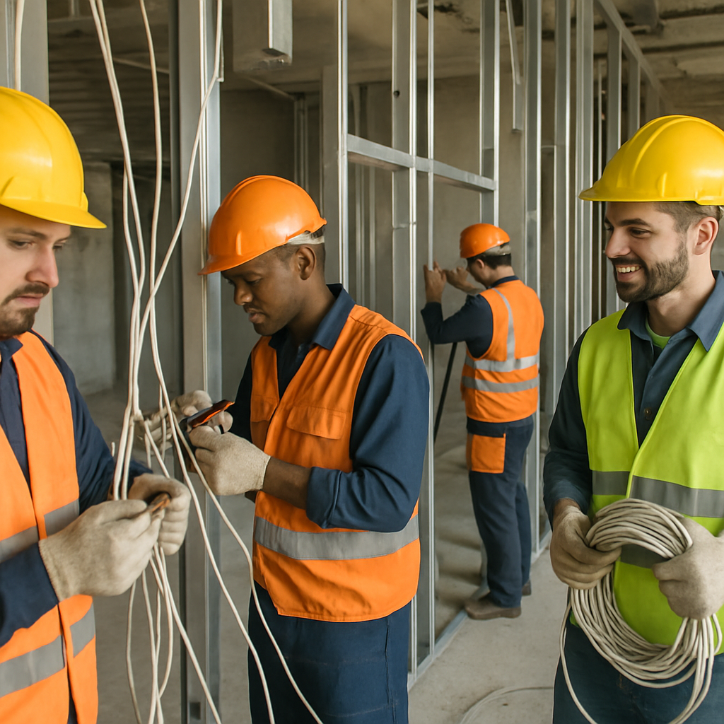 Electricians working on a construction site