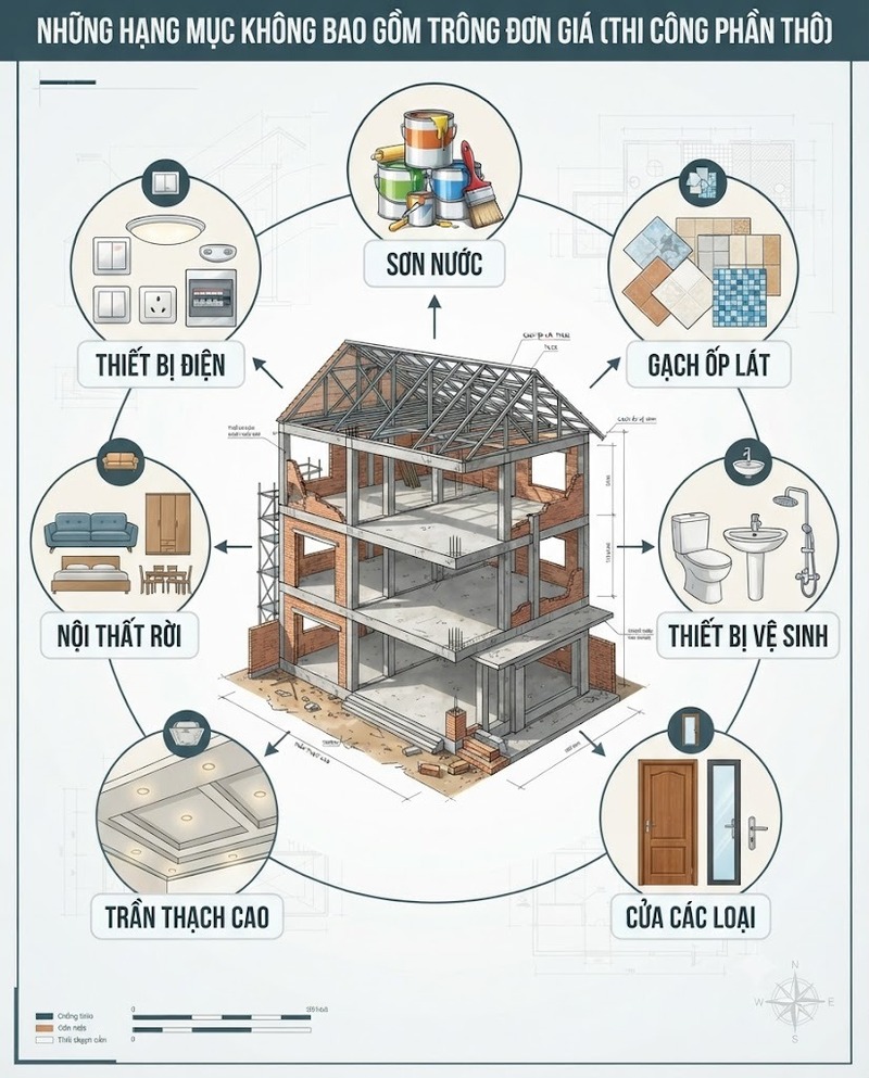 Danh sách những hạng mục không bao gồm trong đơn giá