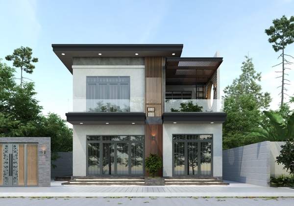 Biệt thự hiện đại thiết kế mở với kính lớn và không gian thoáng