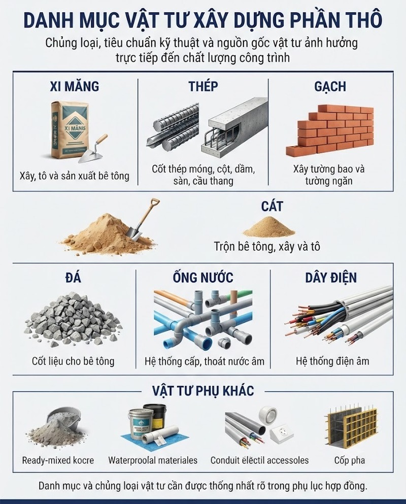 Danh mục vật tư xây dựng phần thô gia chủ nên biết