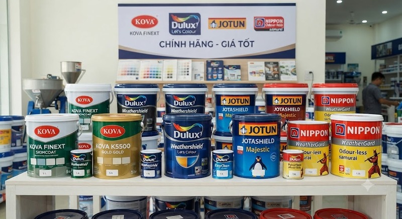 Sơn nước từ các thương hiệu như Kova, Dulux, Jotun, Nippon