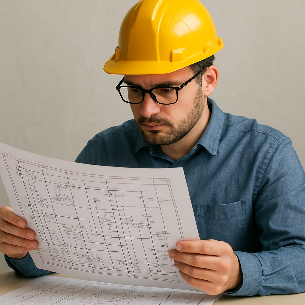Engineer reviewing electrical design plans