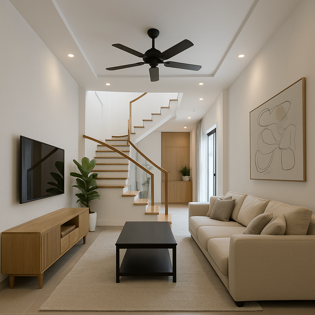 Phòng khách hiện đại trong mẫu nhà 4 tầng