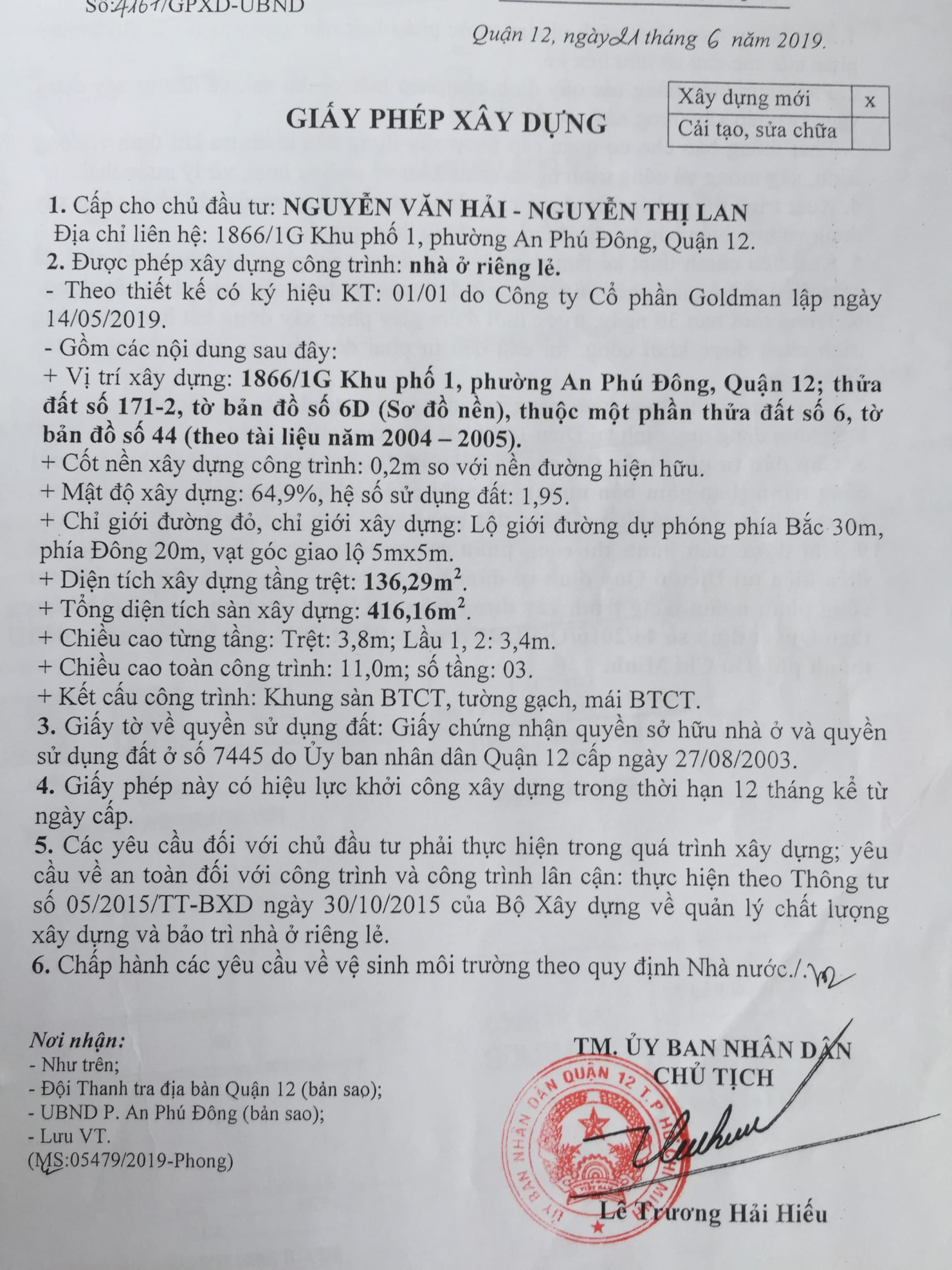 XIN PHÉP XÂY DỰNG Ở DĨ AN