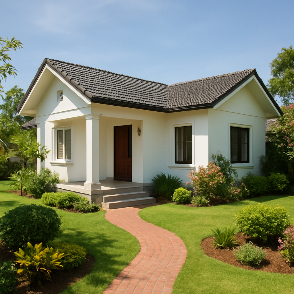 Mẫu nhà cấp 4 chữ L với sân vườn