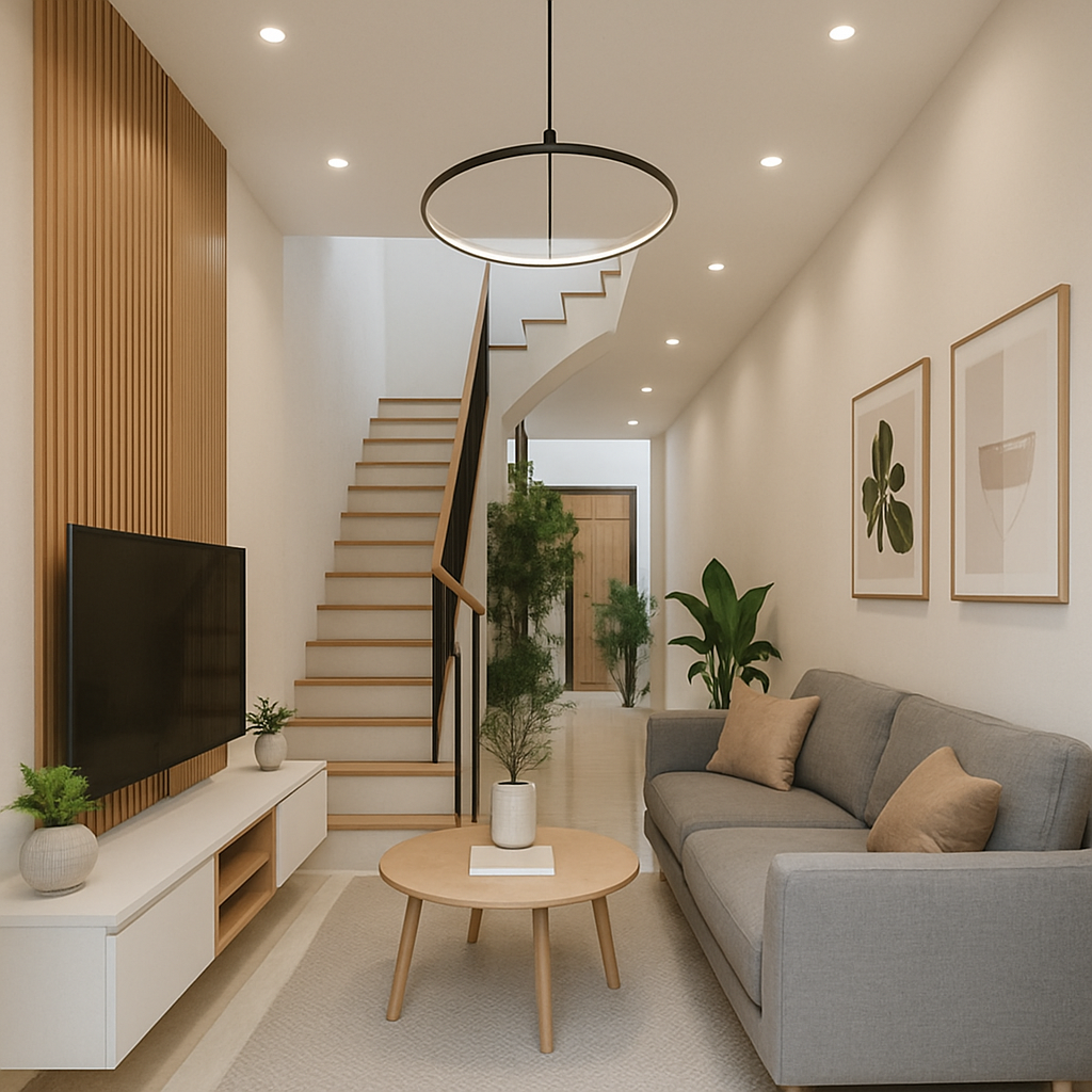 Không gian nội thất phòng khách của mẫu nhà 2 tầng 4x20m