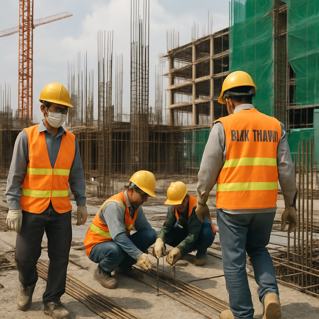 Construction workers at a construction site in Bình Thạnh