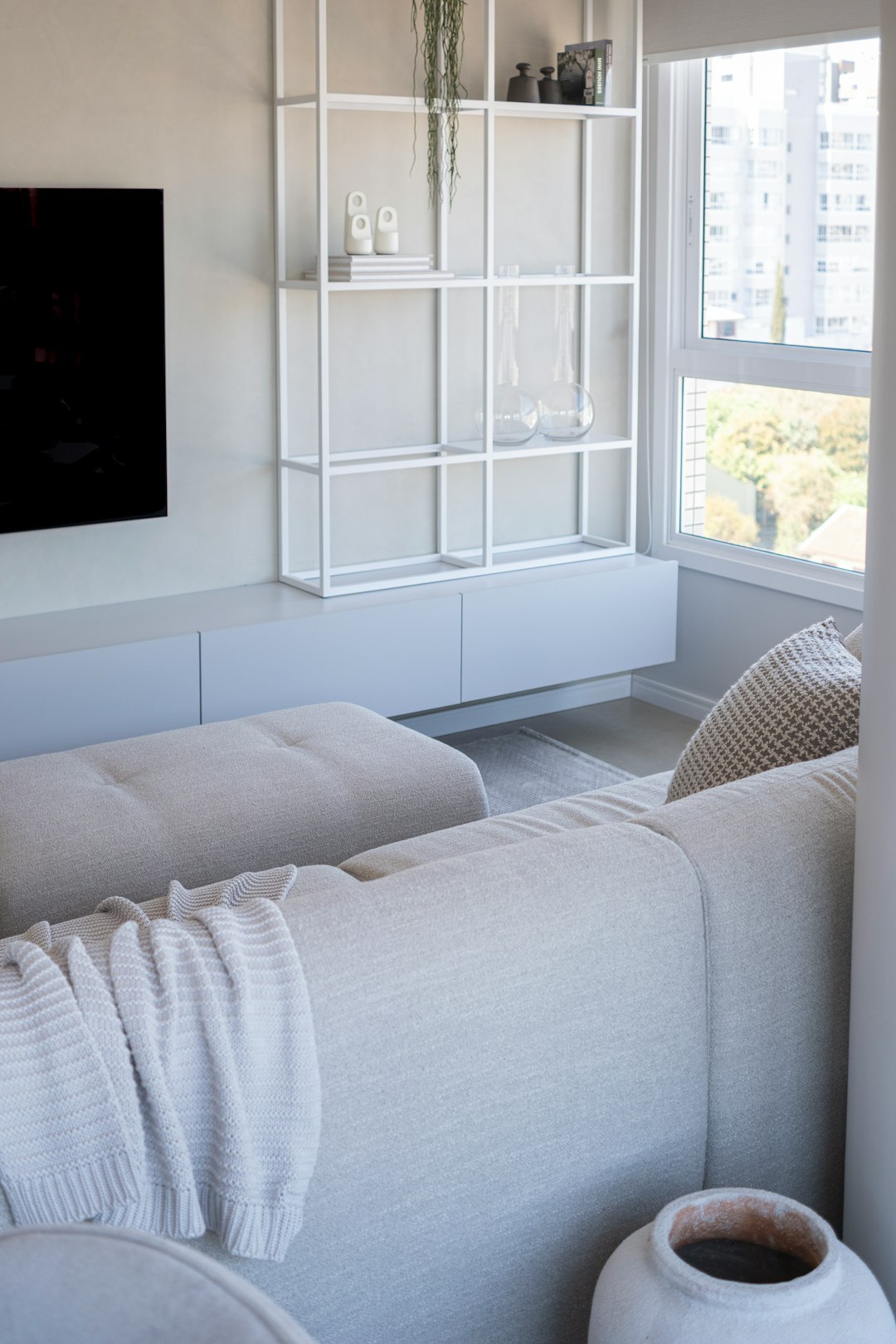 Minimalist living room with neutral colors