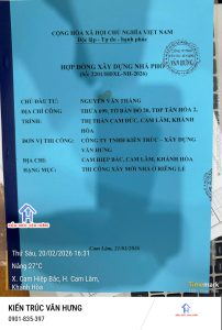 Hợp đồng thi công nhà anh Thắng tại Cam Đức – Cam Lâm – Khánh Hòa