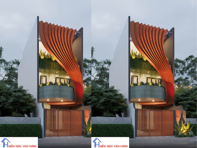 Mẫu nhà phố 2 tầng kiến trúc hiện đại, tông màu ấm