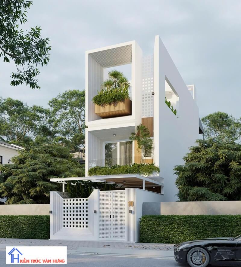 Nhà phố hiện đại với thiết kế ban công cây xanh tạo điểm nhấn nổi bật
