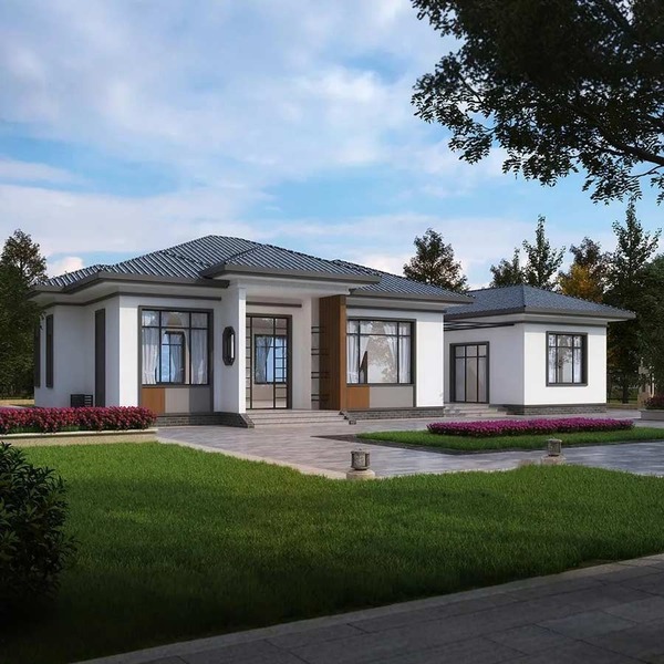 Mẫu 2: Nhà kiểu Trung Hoa 1 tầng đẹp nhẹ nhàng, kiến trúc hài hòa tự nhiên