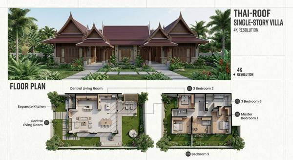 Mẫu mặt bằng biệt thự 1 tầng mái Thái