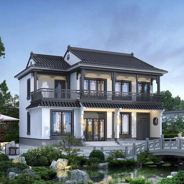 Mẫu 1: Biệt thự 2 tầng Trung Hoa sang trọng, bố cục cân đối đẹp mắt