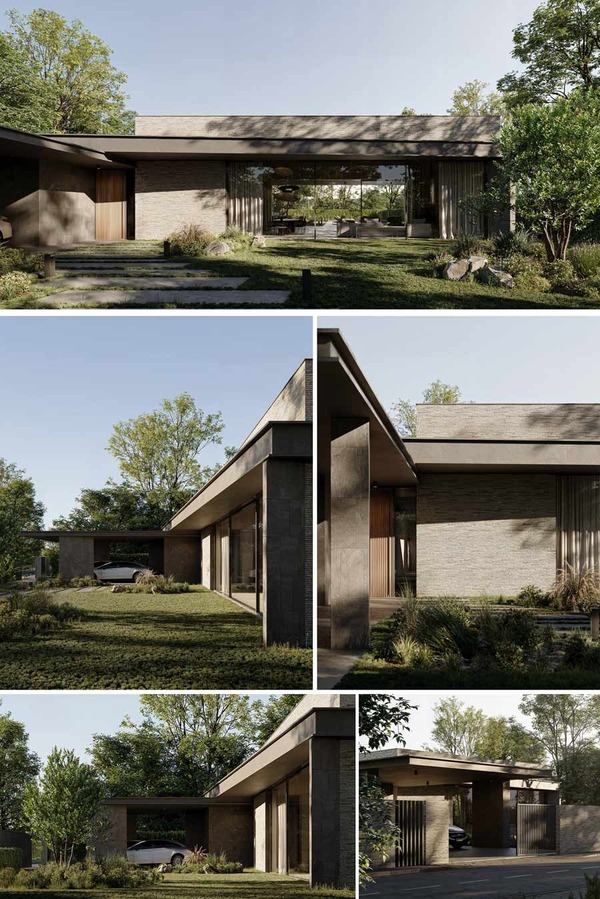 Mẫu biệt thự 1 tầng hiện đại 4 phòng ngủ có gara