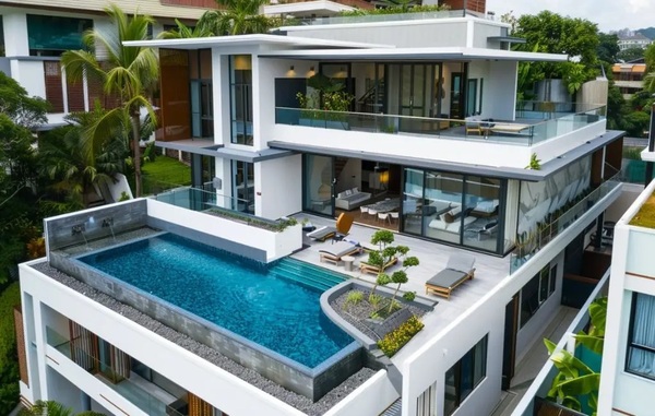 Mẫu 3: Thiết kế biệt thự 3 tầng và hồ bơi trên sân thượng