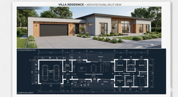 Mặt bằng biệt thự 1 tầng có gara ô tô