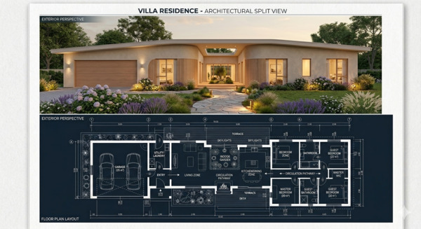 Mặt bằng biệt thự 1 tầng phong cách ấm cúng