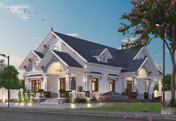 Mẫu 1: Thiết kế biệt thự mái Thái 1 tầng diện tích 300m2 đẹp sang trọng