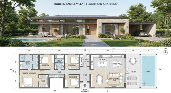 Mặt bằng biệt thự 1 tầng phân khu rõ ràng