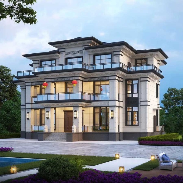 Mẫu 3: Nhà 3 tầng kiểu Trung Quốc đẹp, không gian rộng và rất ấn tượng
