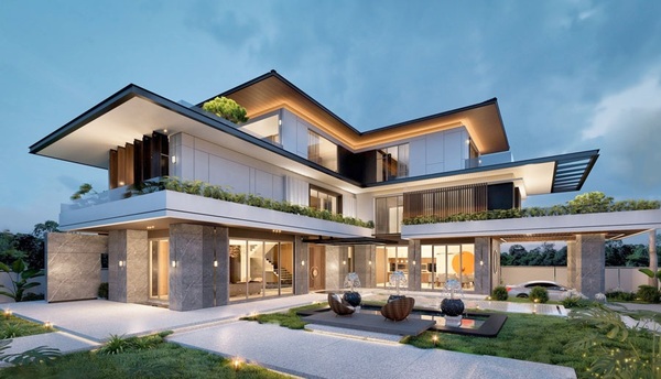 Mẫu 1: Mẫu biệt thự 3 tầng hiện đại kiểu nghỉ dưỡng với hệ tiện ích đầy đủ