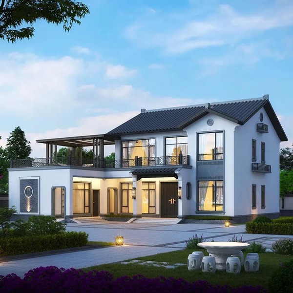 Mẫu 1: Nhà phong cách Trung Hoa đẹp, pha trộn cổ điển và hiện đại hài hòa