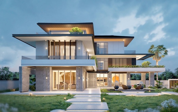 Mẫu 2:  Biệt thự 3 tầng kiểu nghỉ dưỡng với cảnh quan mảng xanh thư giãn