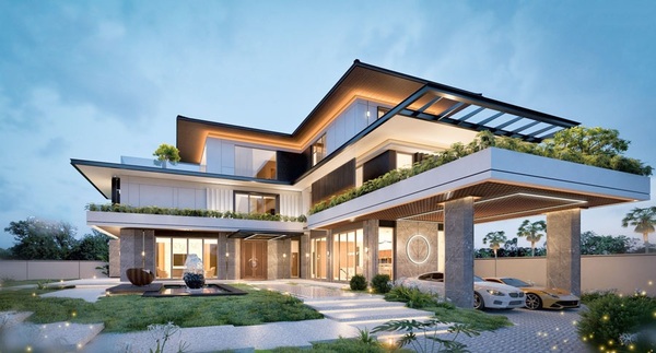 Mẫu 3: Biệt thự sử dụng hệ cửa kính lớn, mở rộng tầm nhìn và ánh sáng tự nhiên