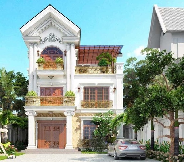 Mẫu nhà 3 tầng kiểu Pháp 4 phòng ngủ bố trí rộng rãi tiện nghi
