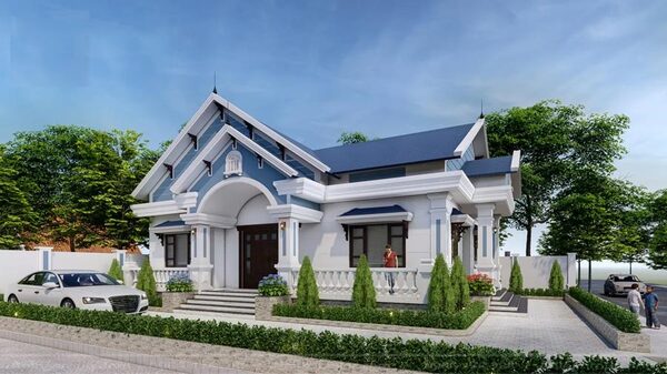 Mẫu biệt thự mái Thái 1 tầng thiết kế mái dốc chữ A lợp ngói Thái