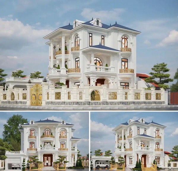 Mẫu nhà 3 tầng kiểu Pháp 5 phòng ngủ rộng rãi cho gia đình lớn