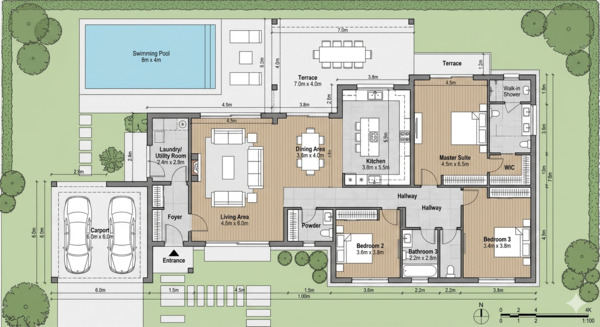 Sơ đồ biệt thự vườn 1 tầng bố trí công năng khoa học