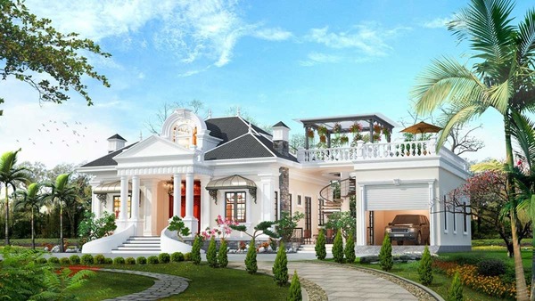 Mẫu 2: Mẫu biệt thự 1 tầng cổ điển nhưng hiện đại đẹp, sang trọng