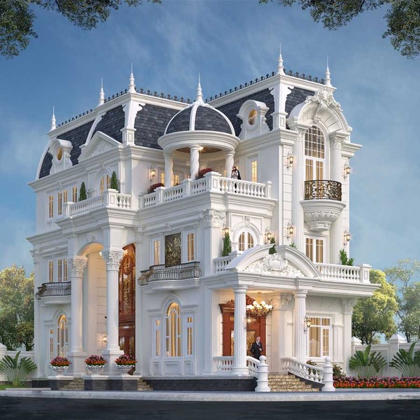 Mẫu biệt thự sân vườn 3 tầng kiểu Pháp