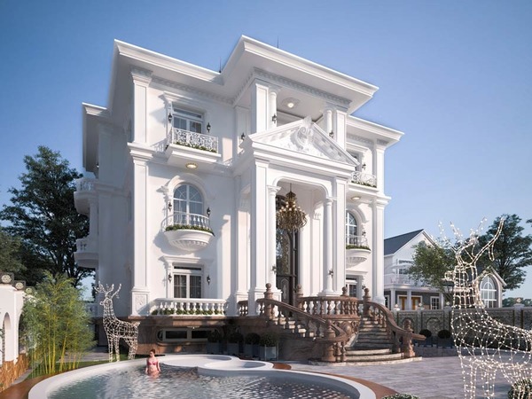Mẫu biệt thự tân cổ điển 3 tầng kiểu Pháp có hồ bơi