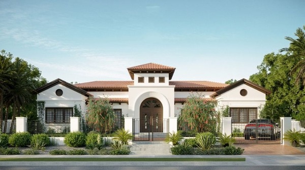 Mẫu 1: Mẫu biệt thự 1 tầng phong cách Địa Trung Hải mái đỏ