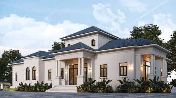 Mẫu 2: Mẫu biệt thự 1 tầng phong cách Địa Trung Hải tường trắng