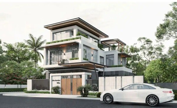 Mẫu 1: Mẫu biệt thự 3 tầng hiện đại mái bằng phong cách tối giản