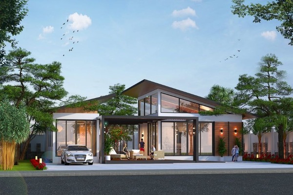 Mẫu biệt thự 1 tầng mái lệch phá cách