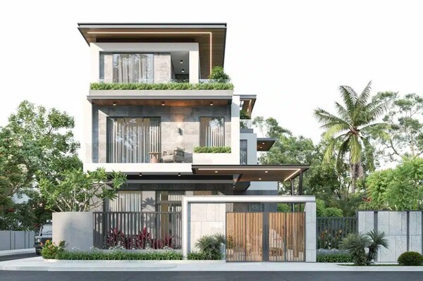 Mẫu 2: Biệt Thự với không gian kiến trúc khối vuông vức, đường nét dứt khoát