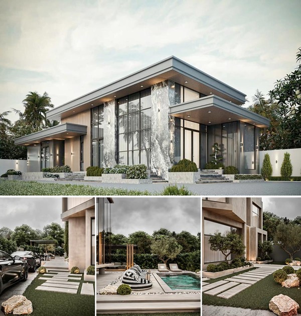 Mẫu biệt thự 1 tầng hiện đại mái bằng