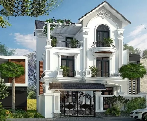 Mẫu 1: Biệt thự tân cổ điển 3 tầng kiểu pháp mái Thái sang trọng hài hòa