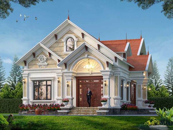 Mẫu 1: Biệt thự mái Thái 1 tầng tân cổ điển đẹp sang trọng tinh tế